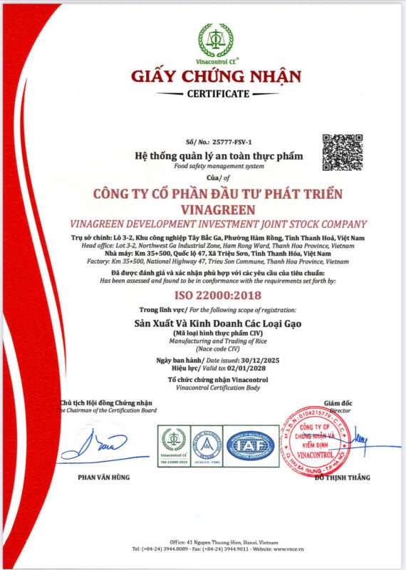 Giấy chứng nhận ISO 22000:2018